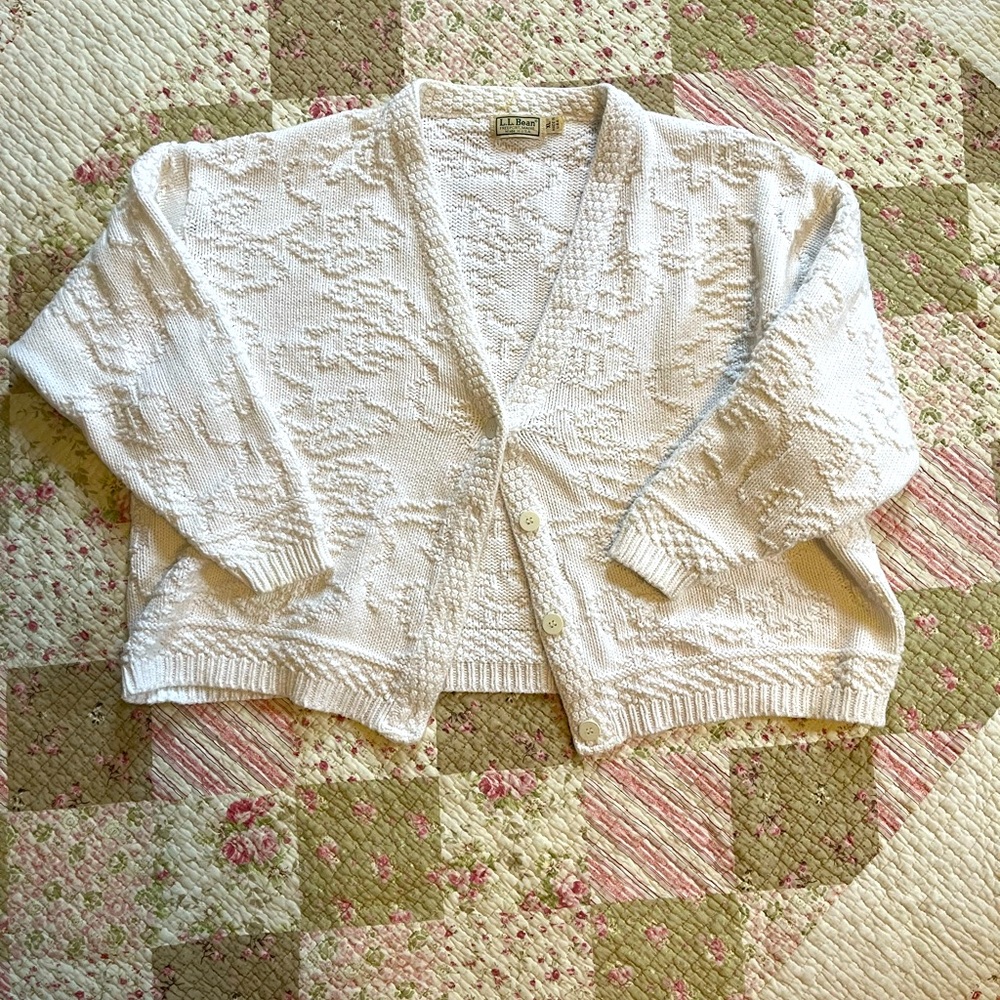 Vtg LL Bean Cotton Embroidered Cardigan